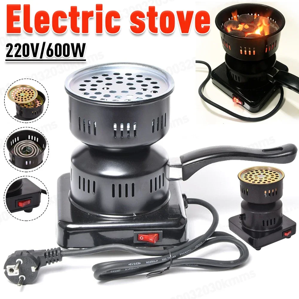 כיריית פחם חשמלית בעוצמה של 600W, מחממת פחם לשישה הוקה, מצת פחם לכלי ברביקיו נשלף וכלי למסיבת ברביקיו עם תקע EU