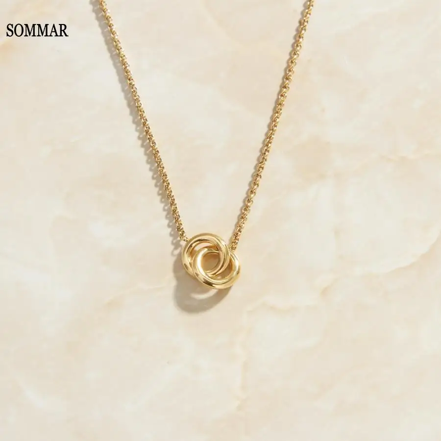 SOMMAR gifts 18KGP Gold plated pendant necklace for female simple interlocking pendant big necklace Prom Accessories