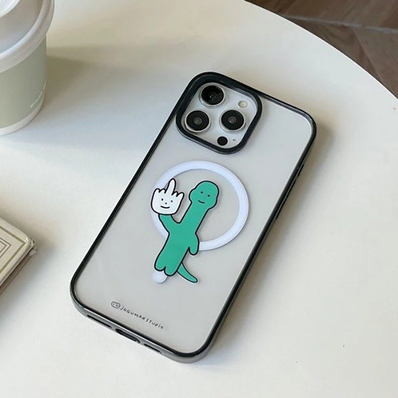 Cartoon Dinosaur 2.0 Acrylic Black Border MagSafe Phone Case Cover for IPhone 12 13 14 15 Pro Max Case for IPhone 15 Pro Max