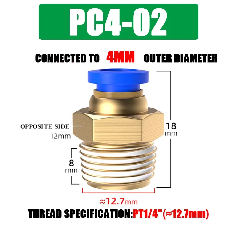 10/50 Stück PC-Pneumatik-Schnellverbinder 4–12 mm, Push-In-Anschluss für 1/8 Zoll, 1/4 Zoll, 3/8 Zoll, 1/2 Zoll BSPT-Gewinde, Luftschlauch und -rohr, für den industriellen Einsatz 