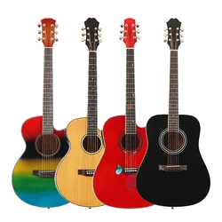 Electric Acoustic Guitar Spruce Wood Top Folk Guitar Red Black Natural Color Rainbow Colors 41 Inch 40 Inch