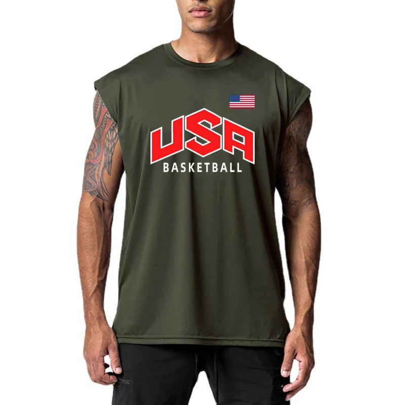 

Быстросохнущие сетчатые мужские майки без рукавов, летние спортивные топы для спортзала, бодибилдинга, фитнеса, тренировок, свободные круглые вырезы с графическим принтом