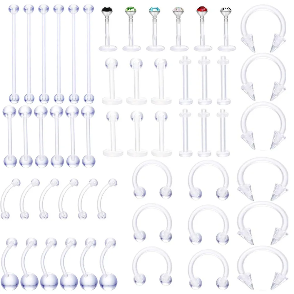 6Pcs/set Transparent Acrylic Puncture Set Nose Ring Eyebrow Stud Umbilical Ring Tongue Stud Lip Nails Piercing Body Jewelry