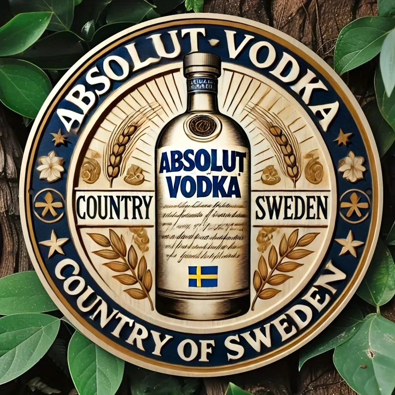 1 لافتة خشبية بسيطة - ديكور حائط دائري "Absolut Vodka Bar"، ديكور معلق للمنزل والخارج على طراز المزرعة