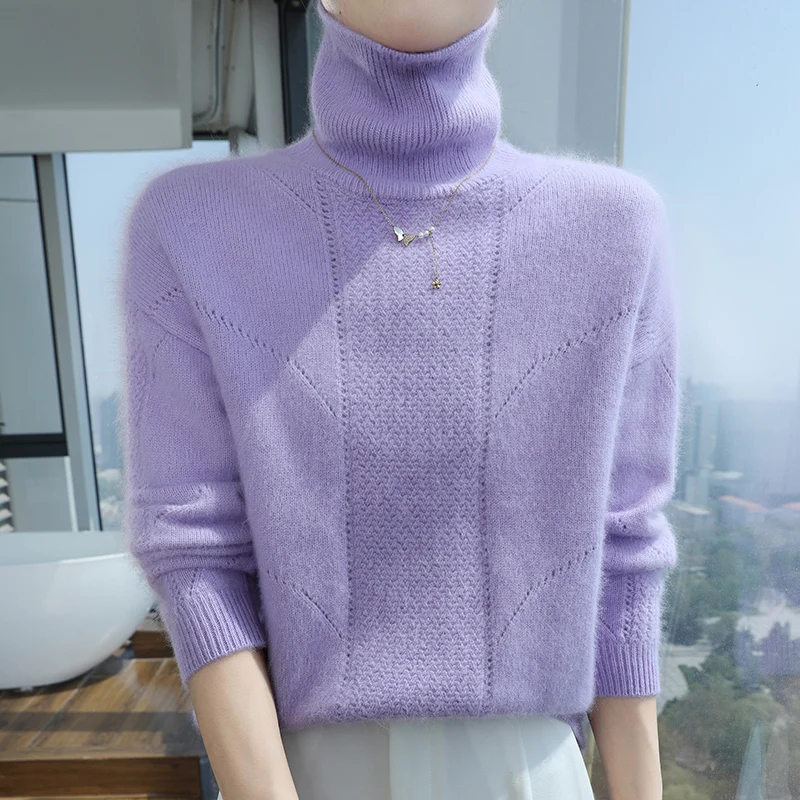 

Autumn Winter New 100% Mink Cashmere Sweater Women Thickened Sweater High Collar Solid Color Pullover Warm Knitted Base Shirt