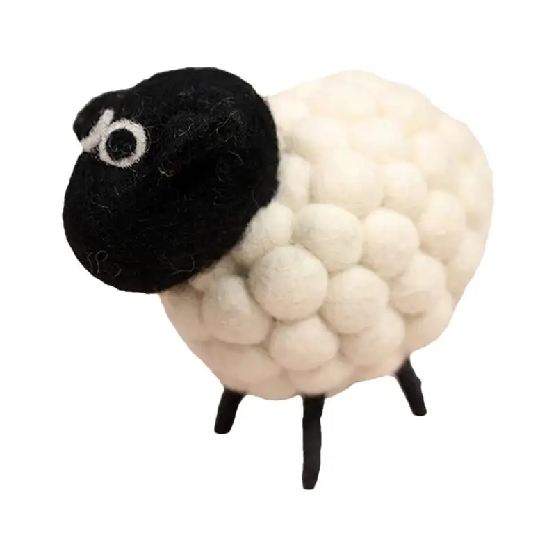 3D Felt Sheep Doll Desktop Ornament Handmade Desktop Stuffed Sheep Figurine Little Animals Plush Cute Toys Home Decor Kid Gifts