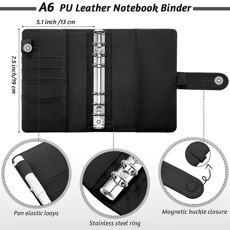 Top-A6 Binder Budget Planner Notebook Covers Folder 6 Hole Binder Pockets PVC Binder Zipper Money Saving Envelope