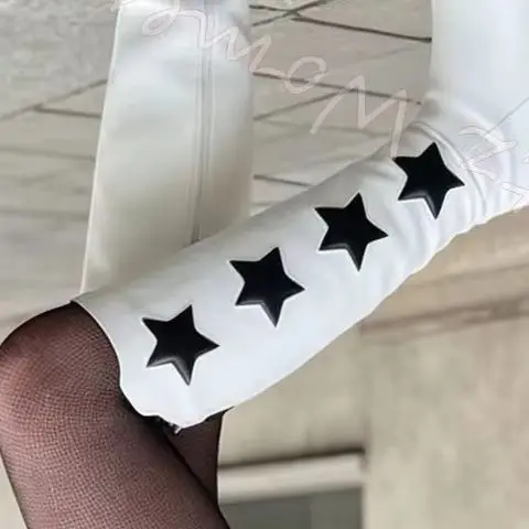 Platform Star Knee High Boots Women Y2K Goth Wedge Tall Boot Round Toe Side Zip Leather Mixed Color Fashion Streetwear Shoes New