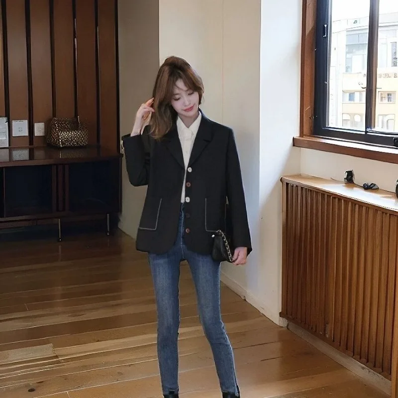 

Винтажный художественный женский пиджак, корейский красочный нерегулярный пуговицы, универсальный повседневный пиджак в консервативном стиле на весну и осень, повседневный пиджак