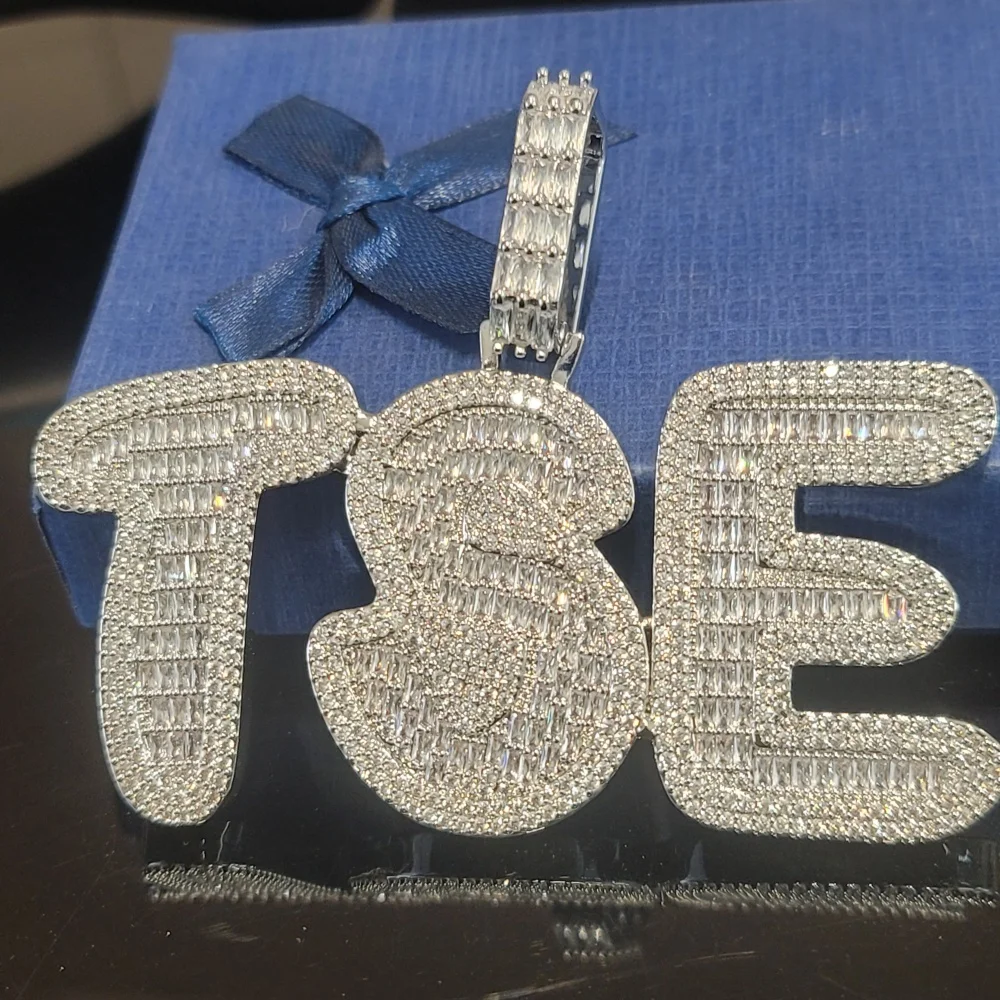 Custom Iced Out Baguettecz Design Letter Pendant Solid Back Personalized Name Necklace Hip Hip Big Tennis Chain Jewelry Gifts