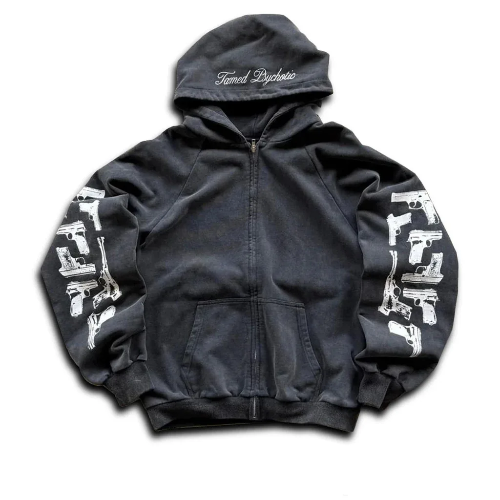 American street style, minority creative gun print pattern, unisex zipper hoodie, loose and casual fashion, new in early autumn.