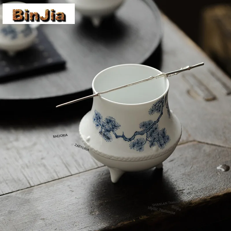 BAEJORIA 370ML Hand-painted Pine Wind Jianshui Handmade Tripod Washing Cup Bowl Writing-brush Washer Tea Residue Bucket Chaxi
