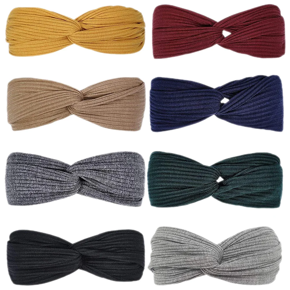 

8Pcs Yoga Turban Headband Twisted Stretchy Sweatproof Lightweight Sports Running Workout Headbands for Women Headbands for Women