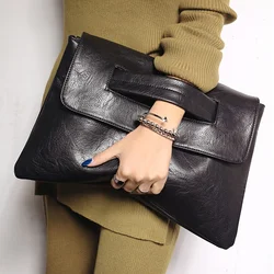 Trendy Retro PU Leather Clutch Bag - Spacious Envelope Purse with Wristlet Strap - Fashionable Handbag