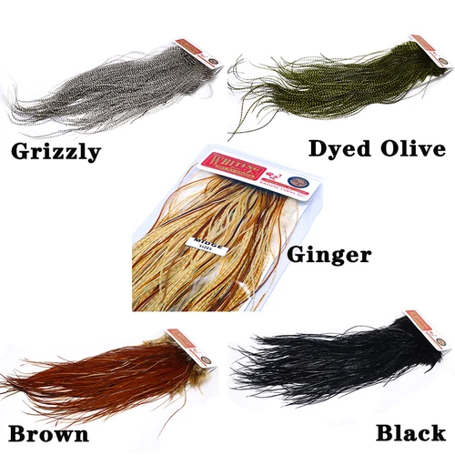 Imagen 2 del producto Merlán 20 plumas grizzly plumas naturales/teñidas para atar moscas 9-11 pulgadas de largo 18 # 20 # Midge silla de gallo moscas secas atando materiales