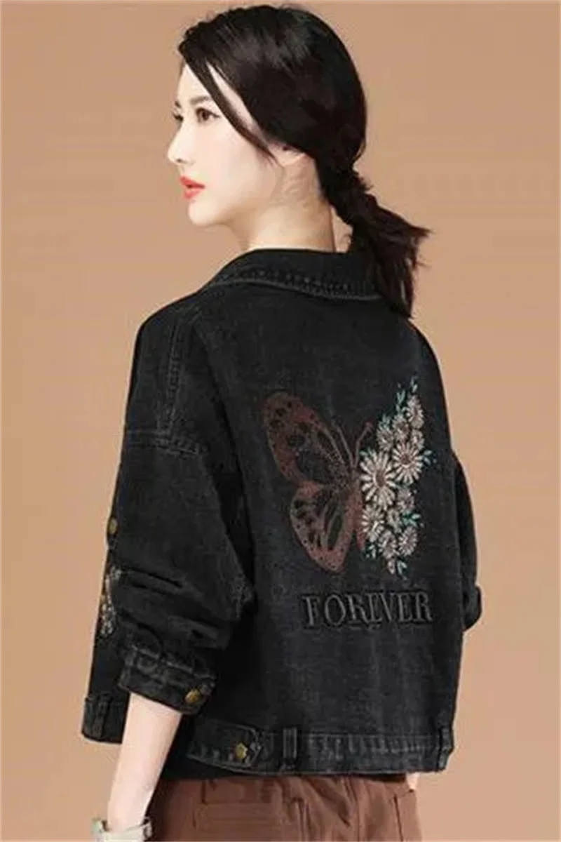 

Cowboy Jacket For Women 2025 Spring New Female Denim Coat Retro letter Butterfly Heavy Embroidery Trend Loose Short DenimTop
