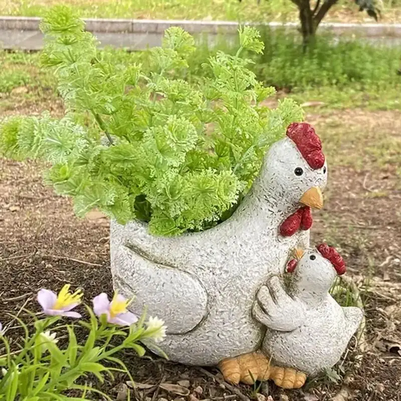 Succulent Plant Pots Cute Animal Succulent Pot For Indoor Plants Cartoon Parent-Child Chicken Flowerpot Chicken Statue Bonsai