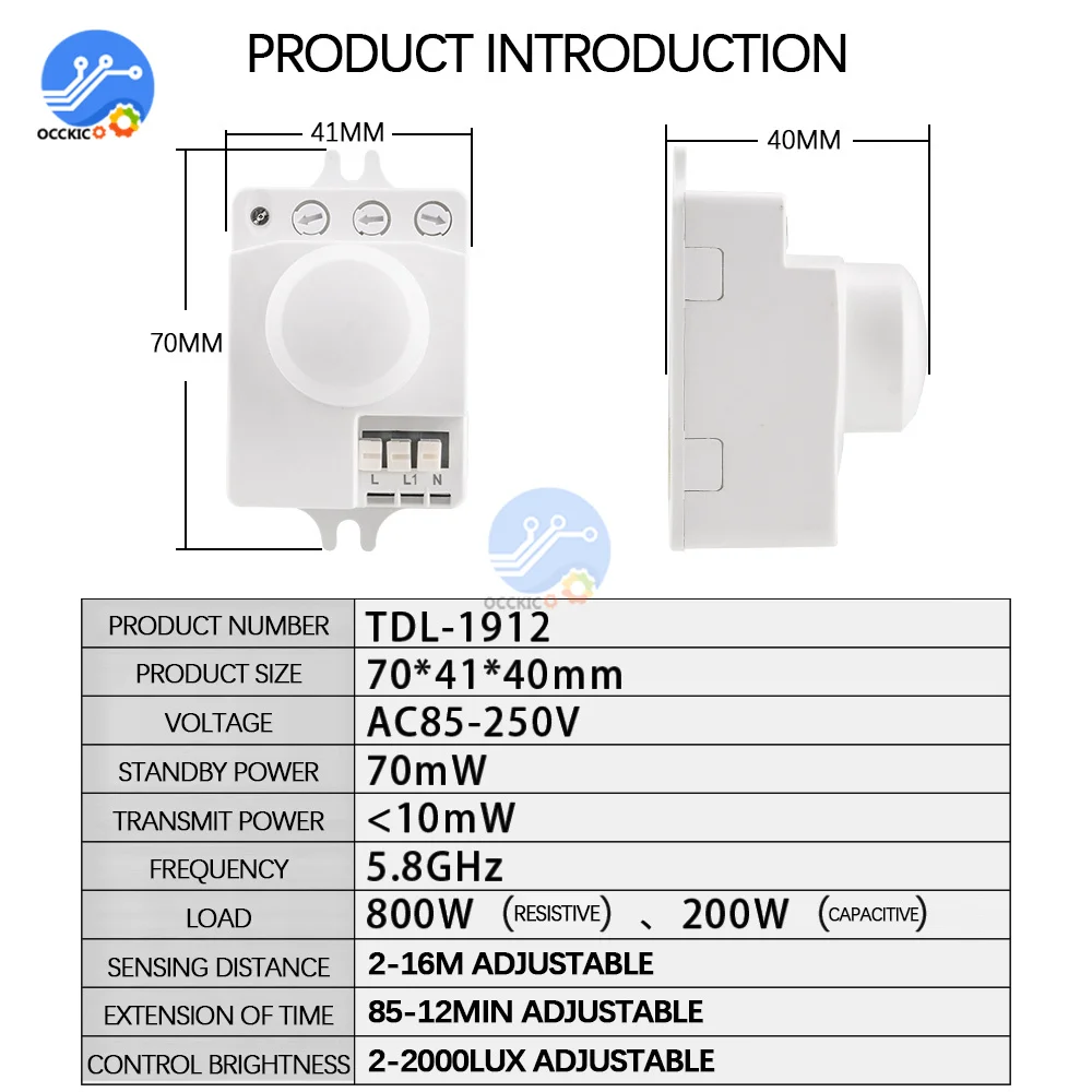 Imagem -06 - Interruptor do Sensor de Radar de Microondas Indução de Movimento do Corpo Humano Interruptores de Sensores de Luz Led 220v ac 5.8ghz