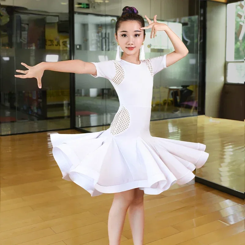 

Одежда для латинских танцев, детское новое платье для танцев с короткими рукавами для девочек, детское тренировочное платье, костюм для профессиональных соревнований