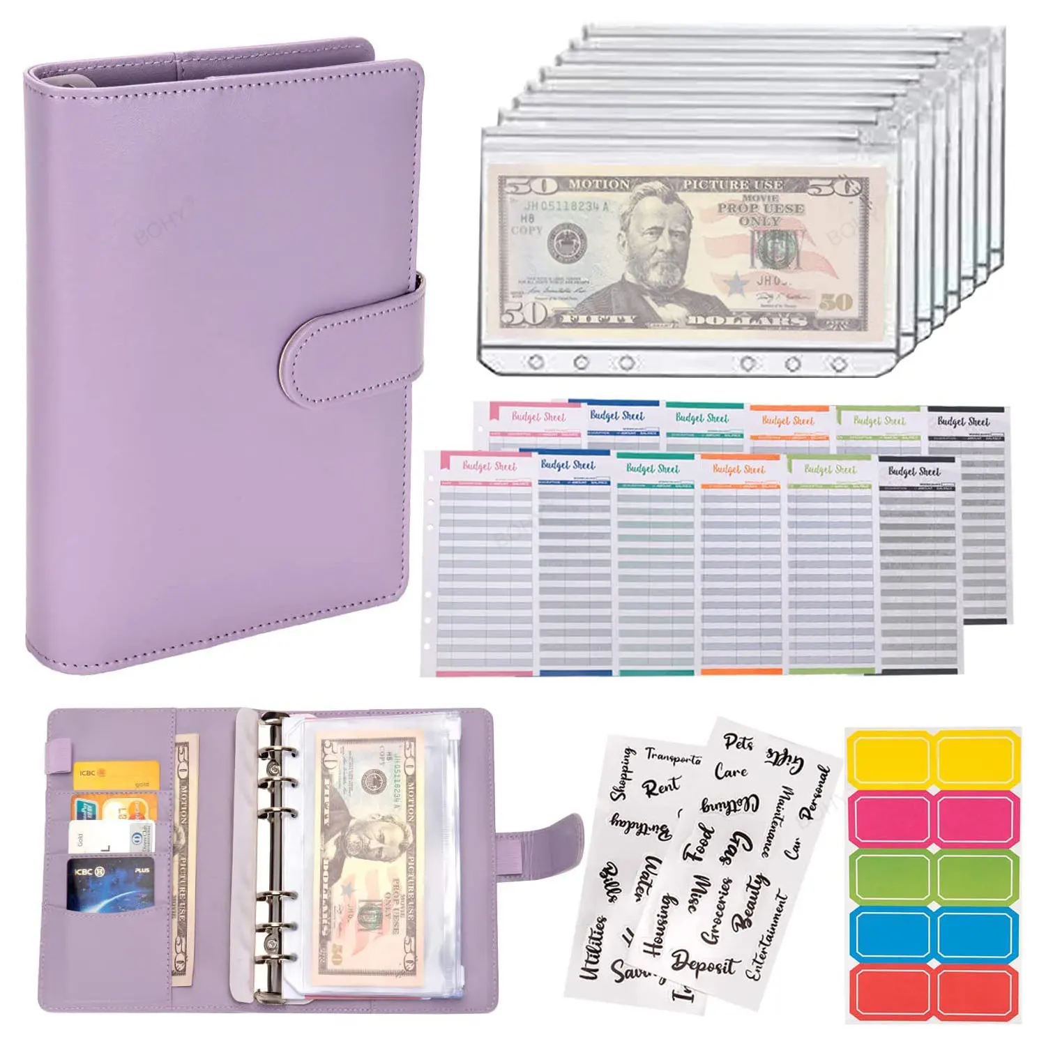 A6 Macaron Colorful Money Budget Planner Binder Zipper EnvelopesCash Envelopes For Budgeting Money Organizer For Budget Binde