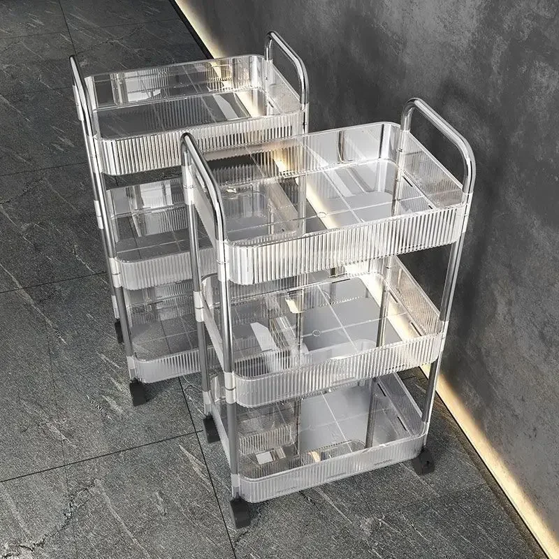 New acrylic transparent trolley with wheels, bathroom, bathroom, shelf, living room, Nordic style floor storage rack