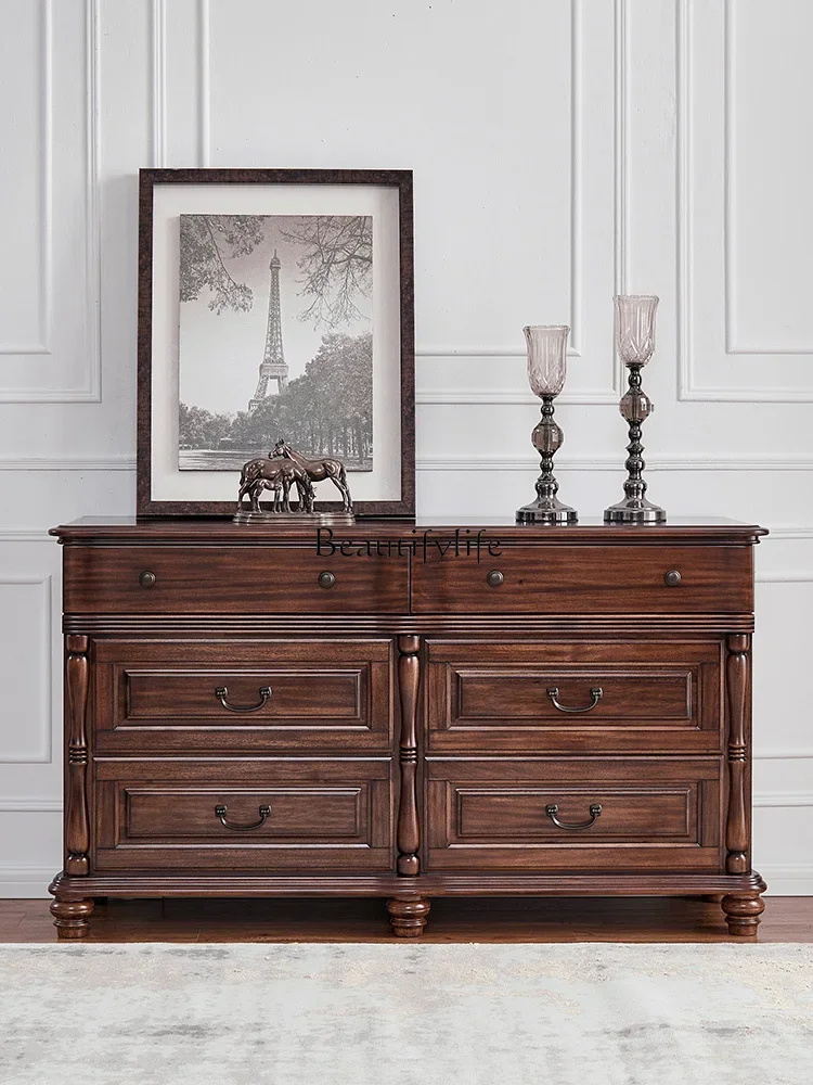

yj19 American Country Style Black Walnut Multifunctional Chest of Drawers Bedroom Storage Cabinet
