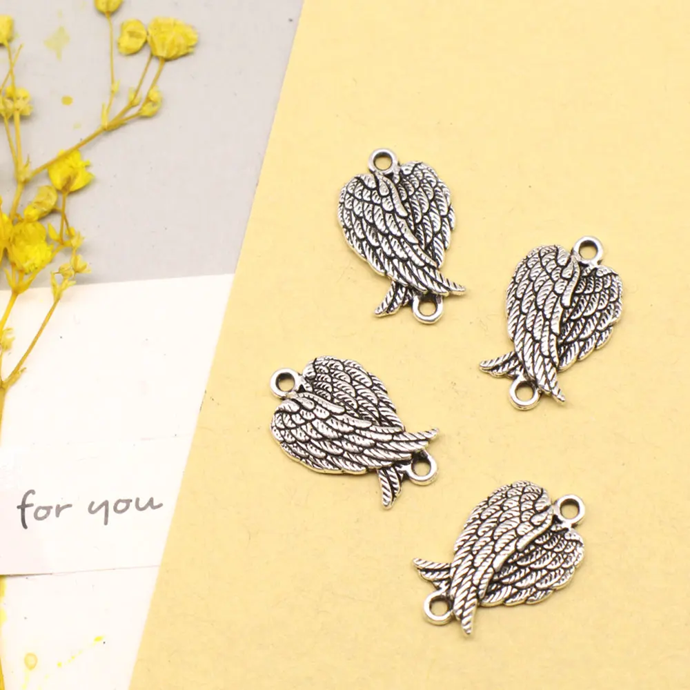 Wings Connector Jewelry Making Pendant Cute Ladies Jewelry 11x19mm 20pcs Antique Silver Color