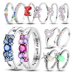 925 Sterling Silver Rings Stackable Colored Zircon Sun Moon Star Center for Women Original Silver 925 Wedding Ring Jewelry Gift