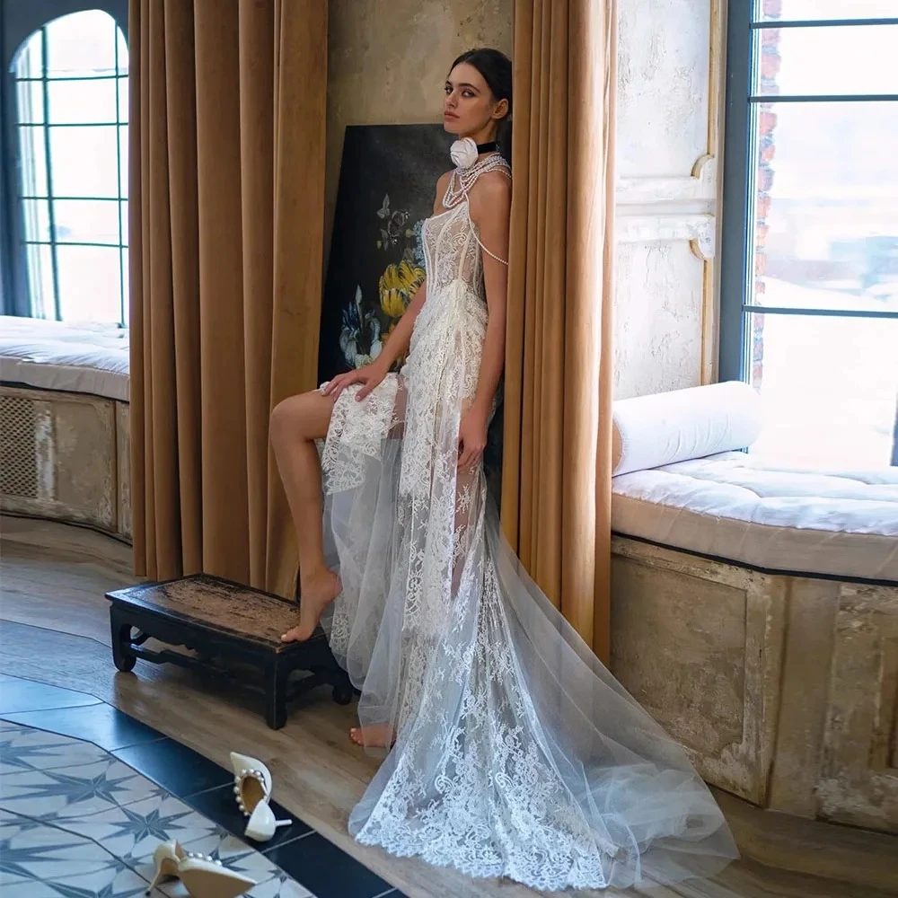 Robe de mariée Sexy pour femmes, sans bretelles, Corset personnalisé, Tulle transparent, dentelle, sirène, longueur au sol, robe de mariée de luxe, 2026