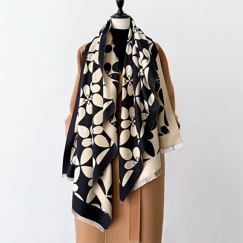 

New Luxury Design Winter Two-Sided Cashmere Jacquard Scarves High Quality Women Thicken Wrap Shawl Ladies Wool Pashmina Scarf