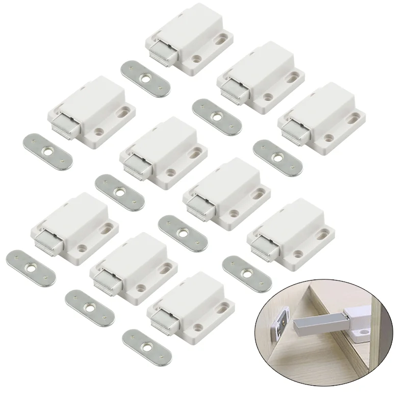 10 Pcs Magnetic Cabinet Catches Push To Open Latches Pressure Touch Release  Magnet Latch Lock Set For Kitchen Wooden Door