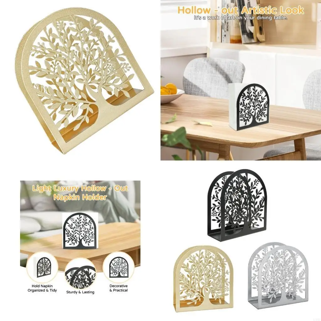 L9BE Space Efficient Napkin Holder for Kitchen Dining Table Metal Freestanding Tissue Dispenser Rack Paper Towel Holder