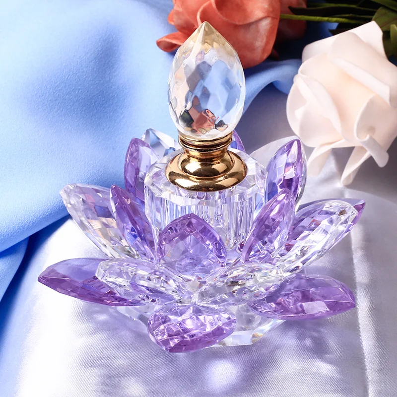 4 Colors Crystal Lotus Perfume Bottle Glass Flower Ornaments Car Decoration Gifts Home Decor Refillable Bottle For Lady