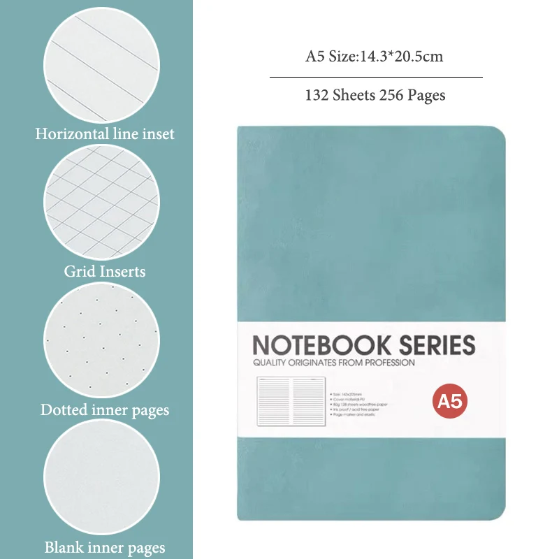 B5 Thickened Notebook,132 Sheets 256 Pages,4 Types Inner Pages,Waterproof Cover Office Student Diary CS-78