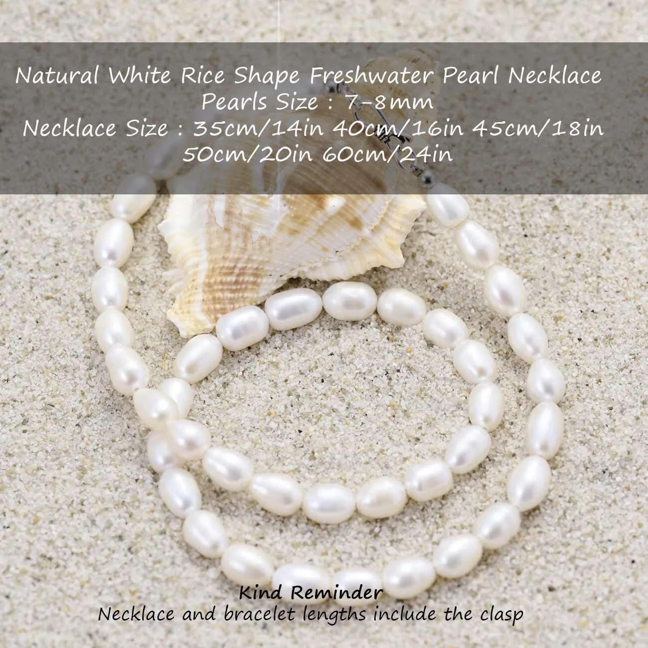 MYSOYA عقد من لؤلؤ المياه العذبة من الأرز الأبيض مقاس 7-8 مم مع مشبك خطاف فضي وصندوق هدايا وهدية عيد الميلاد والذكرى السنوية #2