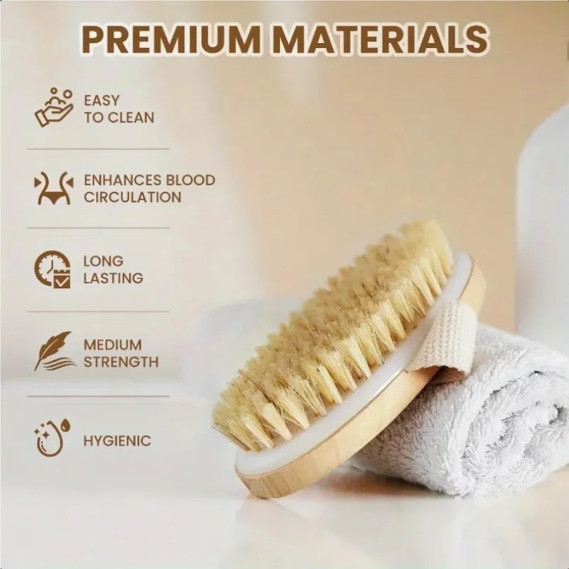 

2 In 1 Dry Skin Body Brush Natural Bristle Dead Skin Remover Anti Cellulite Exfoliates Blood Circulation Health Massage Tools