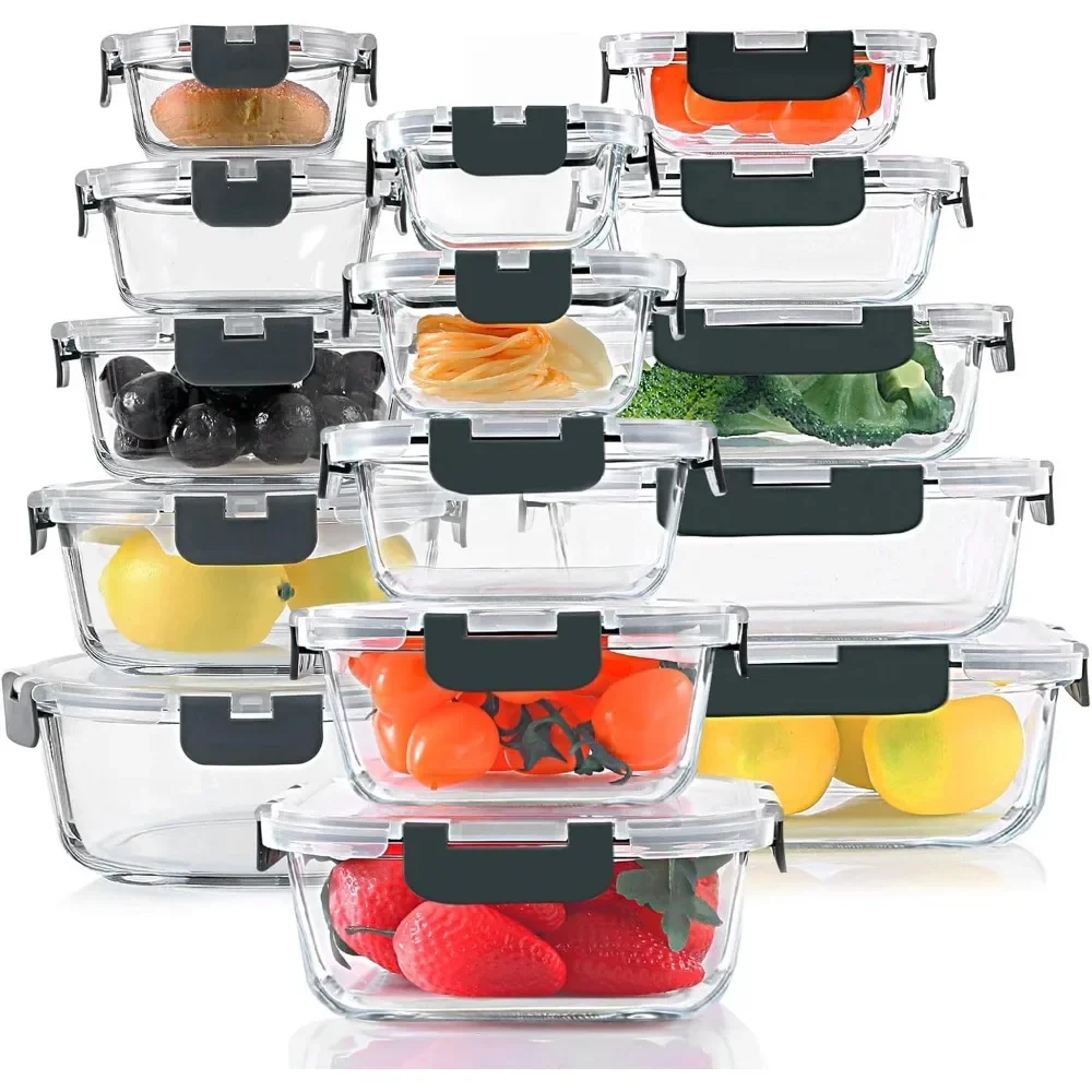 

30 Pieces Glass Food Storage Containers Set, Glass Meal Prep Containers Set with Snap Locking Lids, Airtight Glass lunch