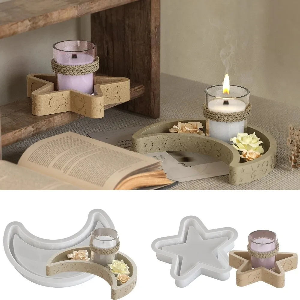

Creative Non-Stick Moon Tray Silicone Mold High Temperature Resistance Soft Plaster Molds DIY Candle Base Mold Party Decoration
