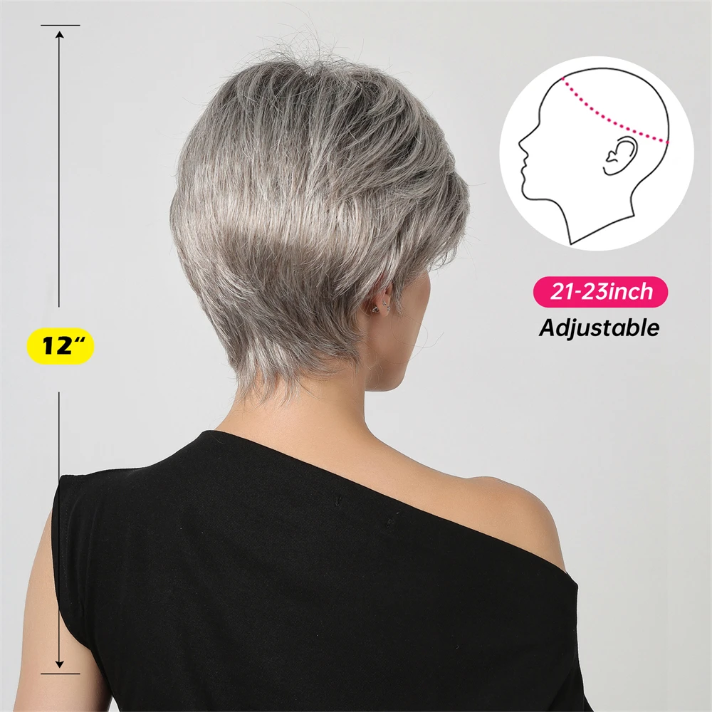 EASIHAIR Short Pixie Cut Synthetic Wigs Silver Gray Platinum Layered Bob Wigs with Bangs Daily Cosplay Women Hair Heat Resistant