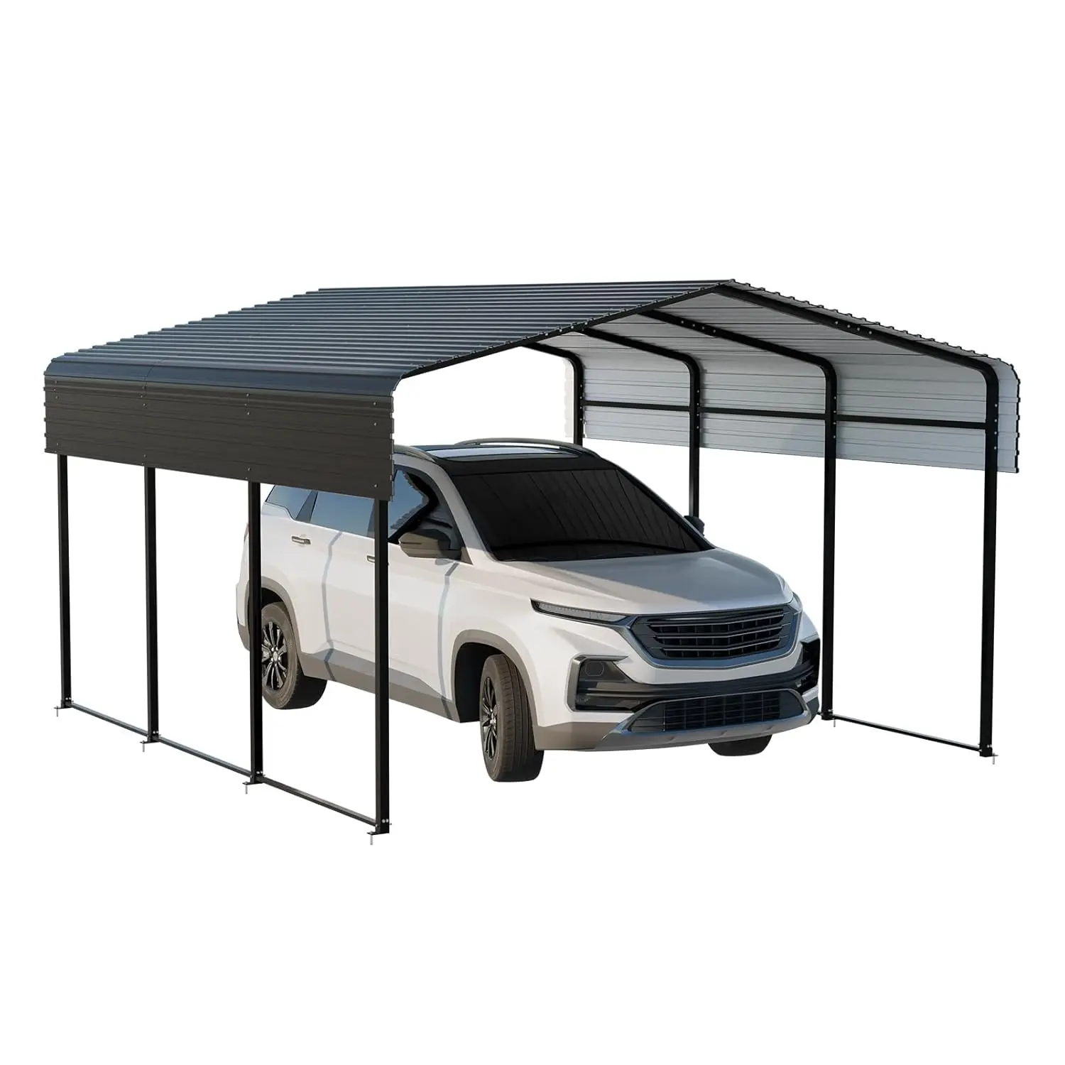 

Heavy Duty Metal Carport 10x15FT Galvanized Steel Roof Multi-Use Shelter Outdoor for Car Pickup Boat Tractor, Customized