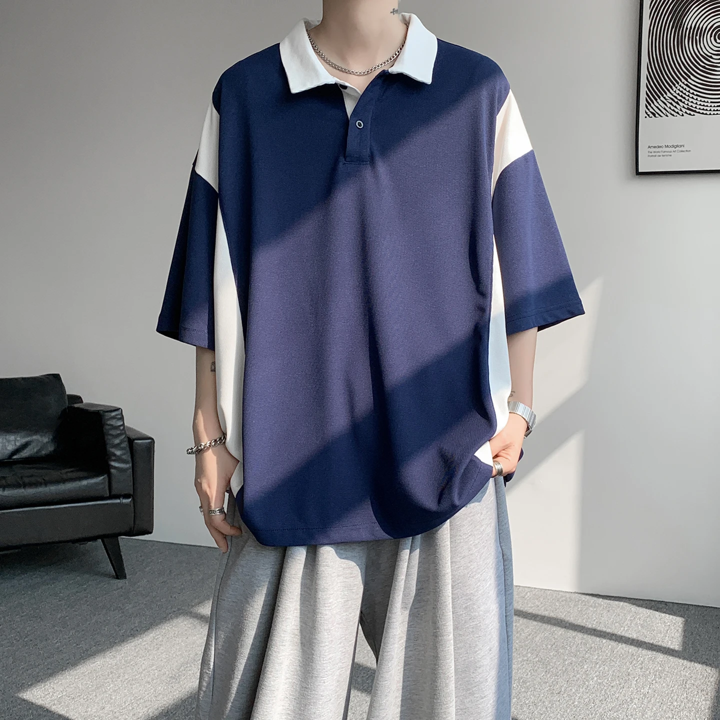 

2026 Summer New Style Men's Color-Contrast Short-Sleeved T-Shirt, Short Polo Shirt, Plus Size, Extra Large Size