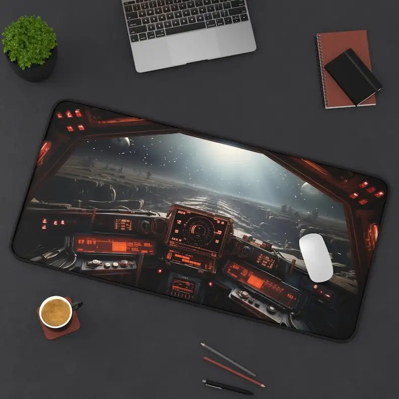 Spaceship Cockpit Table Pad, Sci-Fi Mouse Pad XXL, Non-Slip Gaming Mouse Pad, Starry Sky Desktop Decoration for Work and Play