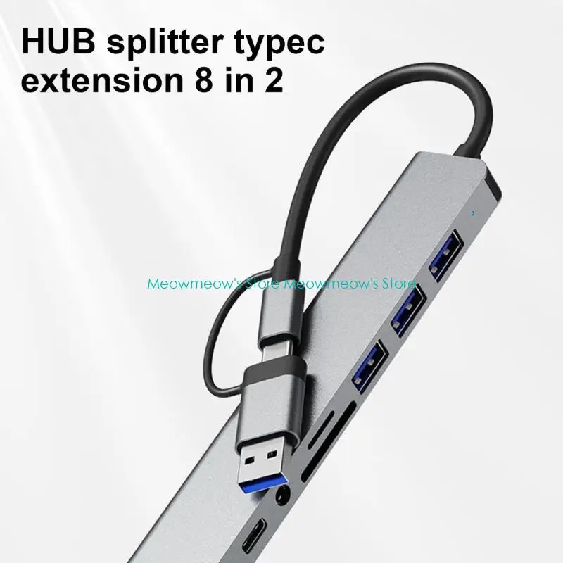 W91A USB C Multiports Adapter USB3.0 Type C Hub مع قارئ البطاقات لسفر الأعمال المتعددة الاستخدام المنزلي #5