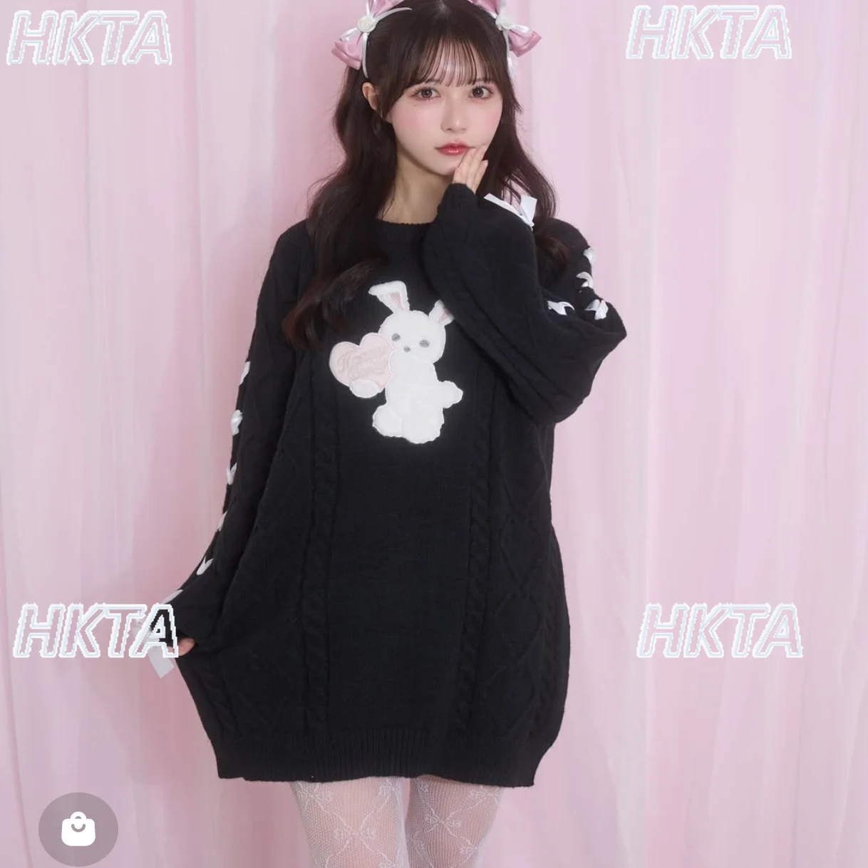 Estilo japonés Patchwork dibujos animados lindo conejo esponjoso suéter de punto vestido de mujer 2025 invierno nuevo dulce Lolita suéteres de longitud media