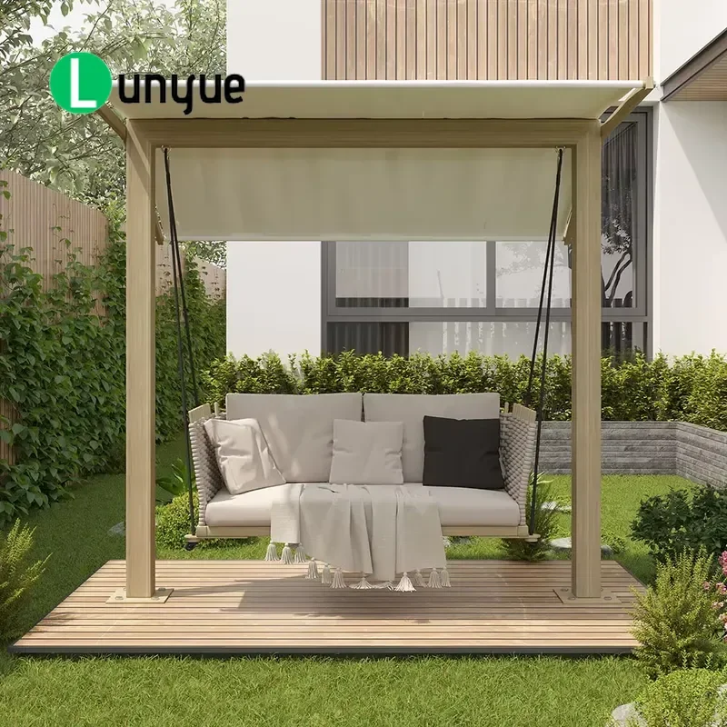 Outdoor Swing Chair Free Standing Hanging Porch Swing with Canopy and Cushion Aluminum Metal Frame for Patio Garden Durable