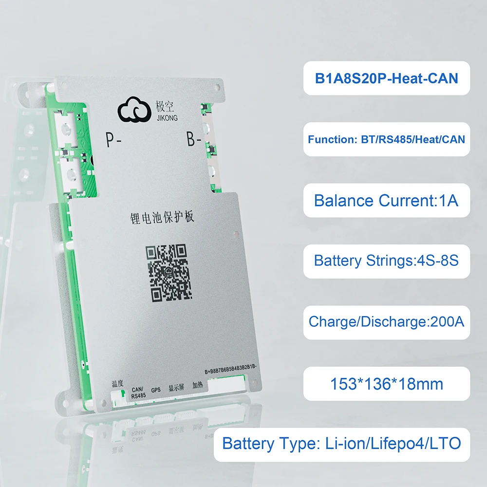 Smart Jikong Bms B1a 8S 20P Met Bt Kan Rs485 Warmte 1a Actieve Balans 3S ~ 8S Lifepo4 Li-Ion 18650 Batterij 200a Oplaadbescherming Jk Bms