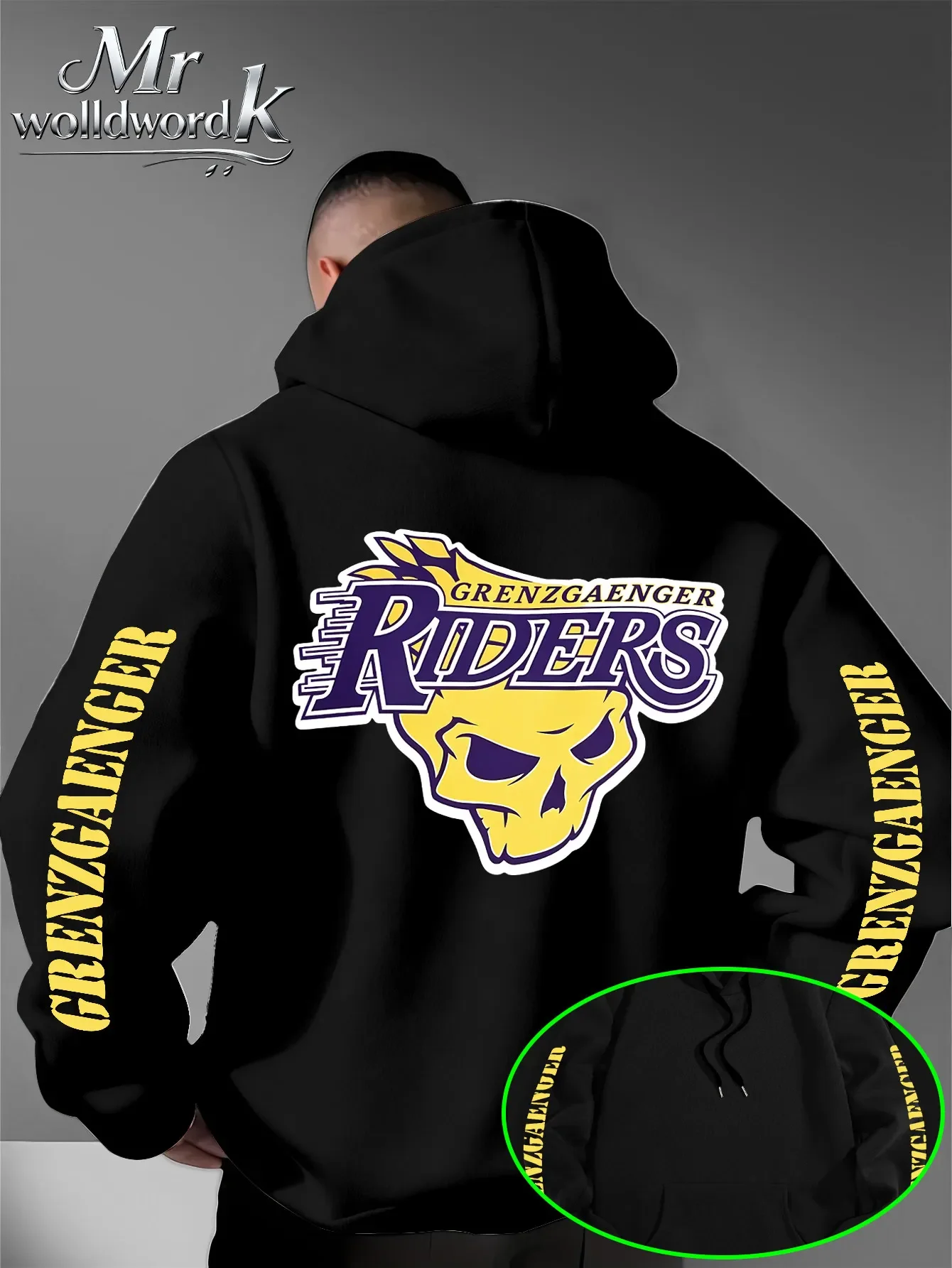 Unisex Hoodie Grenzgaenger Riders Skull Biker Graphic Sweatshirt Team Logo Back And Sleeve Print Hoodie