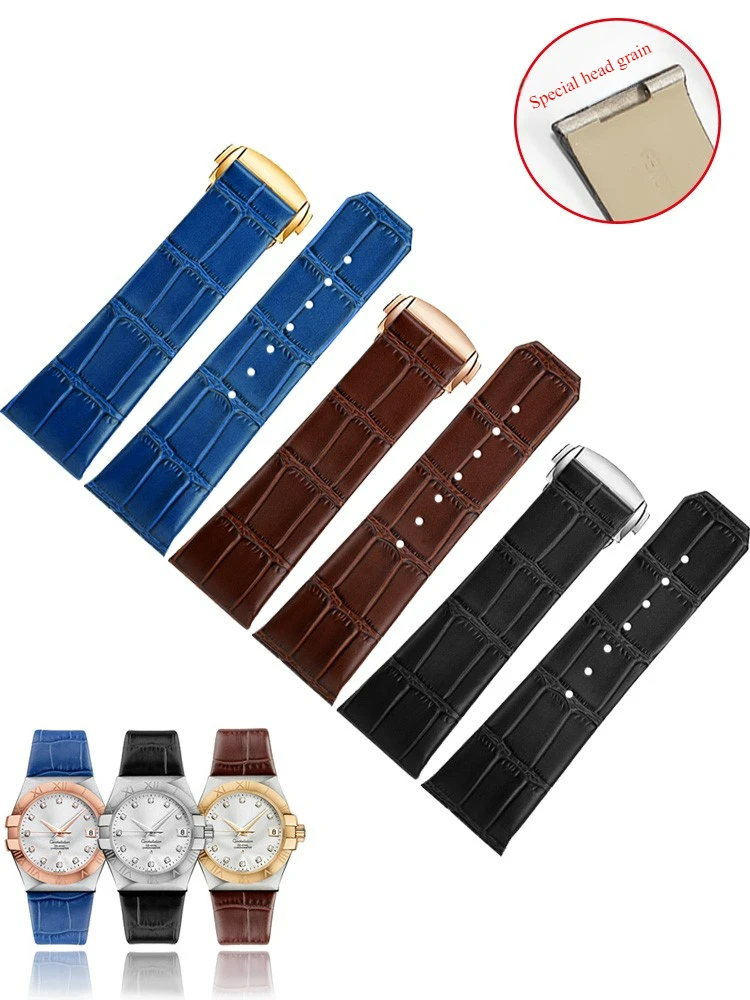 

Genuine leather watch strap suitable for Omega Constellation Double Eagle series folding buckle notch special cowhide accessory