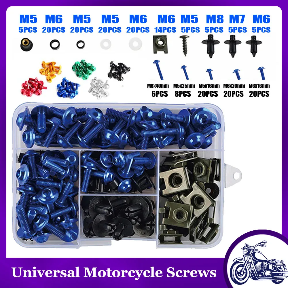 ヤマハ-yzf-r1-r15-r25-r3-r6-r125-r15-r25-mt03-mt07-mt09-mt10-fz07-fz09用-バイク外装ボルト-ファスナー-クリップ-ネジ-195個