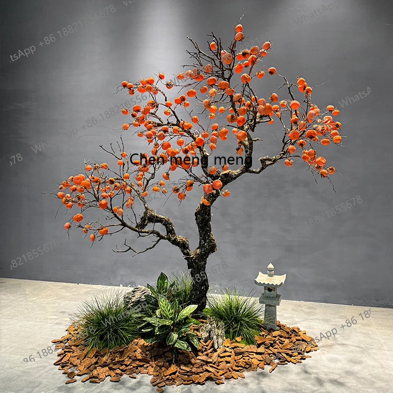 Simulatie persimmonboom, decoratie, vloerclub nepfruit, simulatieboom landschapsarchitectuur binnen en buiten